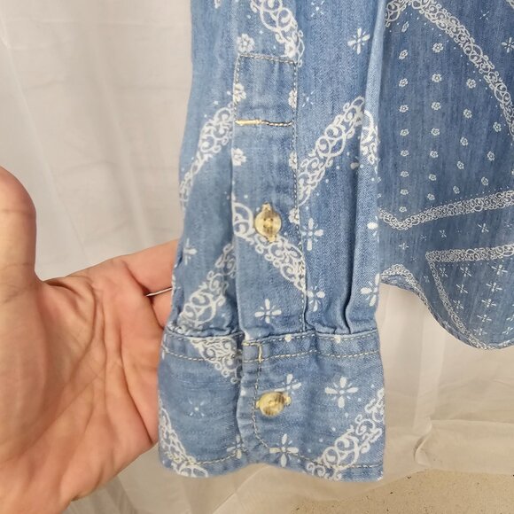 Wrangler Blue tunic button Up blouse Western Boho Casual M - Picture 4 of 12